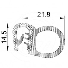 Klemprofiel | PVC | mosrubber kraal zijkant | zwart | 14,5 x 21,8 mm | per meter